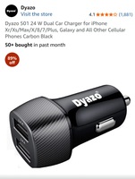 Dyazo 501 24 W Dual Car Charger for iPhone Xr/Xs/Max/X/8/7/Plus, Galaxy and All Other Cellular Phones Carbon Black 