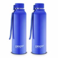 Pexpo Stereo 900 PU Insulated Water Bottle for Adult - 680ml | Wide Mouth Cap | Leakproof & BPA Free| Stainless Steel | Carry Loop | for School, Sports, Travel, Picnic, Outdoor - Blue Pack of 2 