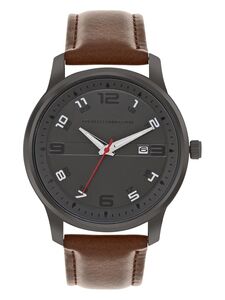 French Connection Avenir Gun Round Analog Watch with Brown Strap for Men - FCN00046G
