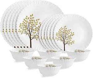 CELLO Tree of Life Dazzle Series Opalware Dinner Set of 18 Pieces for Family of 6 | Bone-Ash Free & Leadfree Opal Glass, Microwave & Dishwasher Safe, Plates & Bowls Crockery Set for Dinning & Gifting :