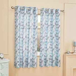 Amazon Brand - Solimo Polyester 75% Blackout Leaf Print Window Curtains|75% Room Darkening|5 Feet|Set of 2|Leaf Print Design|for Living Room Kids Room & Bedroom | Color- White & Blue| Light-Filtering 