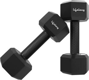 Lifelong PVC Hex Fixed Dumbbells Pack of 2 (2kg*2) Black Color