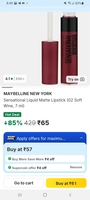 Flipkart | Maybelline New York Sensational Liquid Matte Lipstick ( Soft Wine 7 mL) 