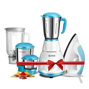 Havok 750W Juicer Mixer Grinder (HAV0404) with 4 Jars + 1100W Dry Iron Combo | Multi-Function Kitchen Appliance Set | Blue & White