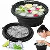 E-COSMOS® Silicone Collapsible Face Bowl with Built-in Ice Tray for Ice Baths and Soaking, Modern Round Design, BPA-Free, Dishwasher Safe, Black