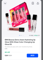 Instamart | ENN Beauty Extra sheen Hydrating lip Gloss With Ghee Color Changing Lip Gloss Kit | 4 pcs