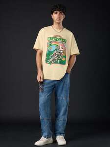 The Souled Store Yellow Cotton Graphic Relaxed Fit T-Shirt