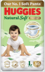 Huggies Natural Soft Premium Baby Diaper Pants, Our No.1 Soft Pants, Large (L) Size (9-14 Kgs), Pack of 50 diapers | Cloud Softness All over with India's 1st Cloud Touch BeltTM