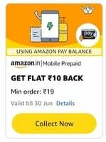 Get Flat ₹10 back on min ₹19 Mobile prepaid Recharge using Amazon Pay Balance (User Specific)