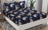 BSB HOME Double Floral Bedsheet with 2 Pillow Covers | 144 TC Soft Brushed Microfiber - Breathable & Wrinkle Free - 3 Pcs Set Multicolour, Blue White & Coffee