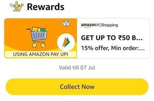 Amazon Shopping 15% get upto ₹50 Cashback ( buy Amazon gift card get 50 cashback) , if reward  available 