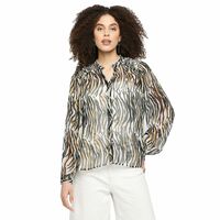 Pepe Jeans Women's Cotton Regular Fit Shirt Collar Animal Print Peasant Top

