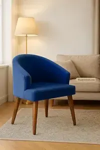 Premium Sheesham Wood Accent Chair, Velvet Upholstery, 58.4 x 44.5 x 76.2 cm (Blue)