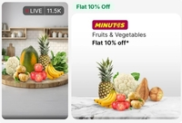 Flipkart Minutes(liveshop) - 10% off on fruits and vegetables (mov 199)