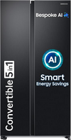 Samsung 653 L, 3 Star, Frost Free, Double Door, Convertible 5-in-1 Digital Inverter, Side By Side AI Enabled Smart Refrigerator with WiFi (RS76CG8003B1HL, Black Matte/Black DOI)