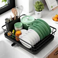 HomeWiz Dish Drying Rack | 3 in 1 Heavy-Duty Dish Drainer Basket with Drain Tray & Built-in Cutlery Holder | Utensils Drying Rack | Bartan Stand | Kitchen Countertop Organizer | Black

