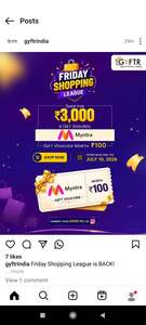 GYFTR Friday Shopping League - Shop for ₹3,000 on GyFTR & Get Assured Myntra Gift Voucher Worth ₹100