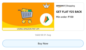 Amazon : Flat ₹25 Cashback On Min. ₹100 Shopping Order