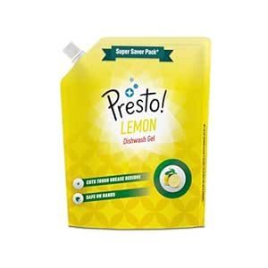 Amazon Brand - Presto! Dishwash Gel Refill Pouch | Lemon | 2 Litre | Leaves No Residue And Foul Smell | Grease Cleaner For All