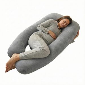 Amazon Basics Full Body Pregnancy Pillow for Maternity,Baby Nursing,Full Body Support-|Perfect Baby Shower Gift|U-Shaped-Washable Cover with Zip - Grey, Velvet
