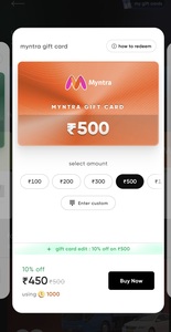 Cred: Myntra Gift card at 10%