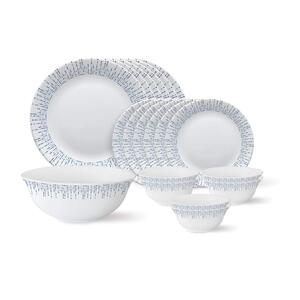 Larah By Borosil - Tiara Series, Pulse, 19 Pcs, Opalware Dinner Set, White