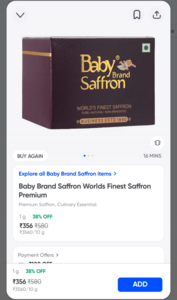 Baby Brand Saffron Worlds Finest Saffron Premium on Instamart (Location Specific)