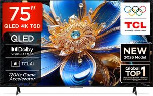 TCL T6D 189.31 cm (75 inch) QLED Ultra HD (4K) Smart Google TV 2026 Edition with HDR10+ Dolby Vision- Atmos 34W 120 Hz Game Accelerator (DLG) TCL AI Slim & Uni body Design