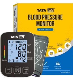 TATA 1mg T1MG/BP05 Blood Pressure Monitor Fully Automatic, Large Display, Dual User Memory Bp Monitor (Black) (Loot) 