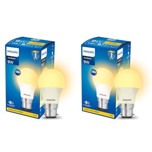 PHILIPS 9W B22 LED Warm White Bulb, Pack of 2