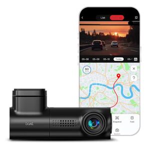 Boat 2026 Edition Hive Dashcam E1, 1296P Full HD Recording, G-Sensor Emergency Recording, Loop Recording, Low Light Vision, Wide Angle FOV, Built-in Wi-Fi, Mic, Speaker, App Support (Space Black)