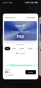 50/- Flipkart gift card at 11 on cred