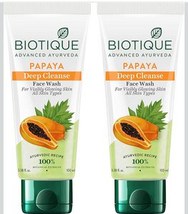 Biotique Papaya Deep Cleanse Face Wash | Gentle Exfoliation | Visibly Glowing Skin | 100% Botanical Extracts| Suitable for All Skin Types | 2x100ml