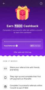PhonePe Referral Offer — Earn ₹800 Cashback (Account specific)