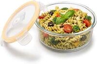CELLO Fit & Fresh Round Lunch Box Container for Daily Use 400 ml, Clear | Microwave & Fridge Safe Toughened Glass Airtight Leakproof Food Storage Tiffin Box Container for Kitchen, Travel & Office Use 