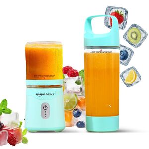 Amazon Basics Portable Blender | 350/500 ml Jar | USB Charging | Battery Operated and Rechargeable | 6 Stainless Steel Blades | 2x2000 mAh Batteries