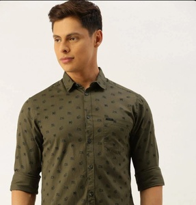 The Indian Garage Co - Men's Olive Green Slim Fit Printed Spread Collar Full Sleeves Shirt