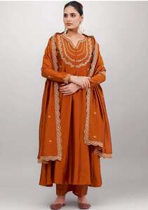 MOKOSH Women’s Silk Embroidery Anarkali Kurta, Pant with Dupatta Set