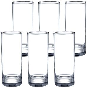 Amazon Brand - Solimo Nia High Ball Glass Set, 325ml, Set of 6, Transparent 