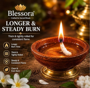 (Pack of 1100 Pcs) Round Cotton Wicks Diya Batti - White Phool Rui for Pooja | Long Lasting Aarti Use | Temple Daily Worship 