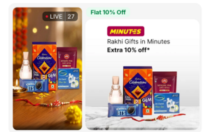 Flipkart Minutes - Extra 10% off on rakhi gifts (Chocolates, Dry Fruits, Sweet Treats & More) on MOV 499