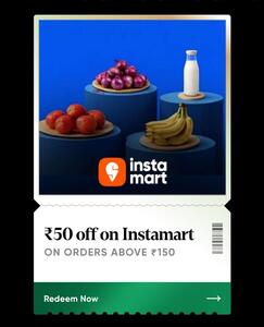 Cred : Get 50Rs Off on Swiggy Instamart on Orders Above 150Rs (User Specific)