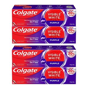 Colgate Visible White Purple Toothpaste Color-Corrects Yellow Tones on 1st Use Removes Surface Stains Enamel Safe (480g) (Pack of 2 x 240g) 
