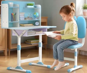 BAYBEE Kids Study Table and Chair Set with Dual Back Support | Baby Study Table for Reading, Writing & Drawing | Ergonomic Kids Table Desk Chair with Book Storage Drawer & Shelves 2+ Years (Blue)