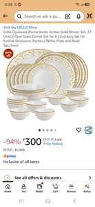 Loot- Cello 27Pcs Dinner set at Rs.300