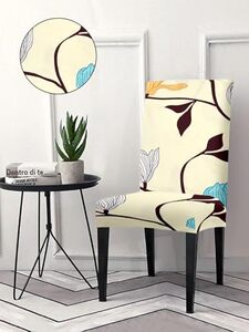 Amazon Brand - Solimo Polyester Spandex Stretchable Dining Chair SLIPCOVER (Checkered Print, Pack of 6, Beige)