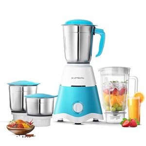 Longway Supreme Dlx Juicer Mixer Grinder | Up to 750W Max Output Powerful Motor | 4 Jars for Grinding, Mixing, Juicing | 2 Year Warranty | White & Blue