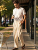 Buy Beige Relaxed Fit Pleated Wide Leg Trousers - Trousers for Men 40383824 | Myntra