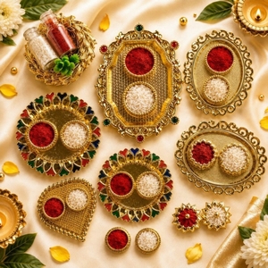 Digihaat: Golden Pooja Thali (any random one) Decorative Plates For Rituals 
