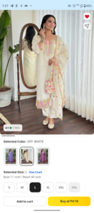 ANERITEXARC Women's Embroidered kurta , Trouser/Pant & Dupatta set (Off White)